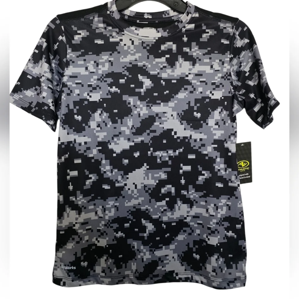 Athletic Works Boys Kids Core Active T-shirt Black Camo Size XL 14-16
